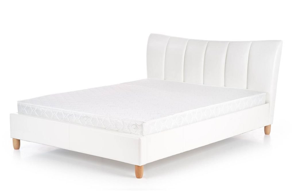 Kétszemélyes ágy, szövet, fehér, 160 cm - SOLEIL - Butopêa